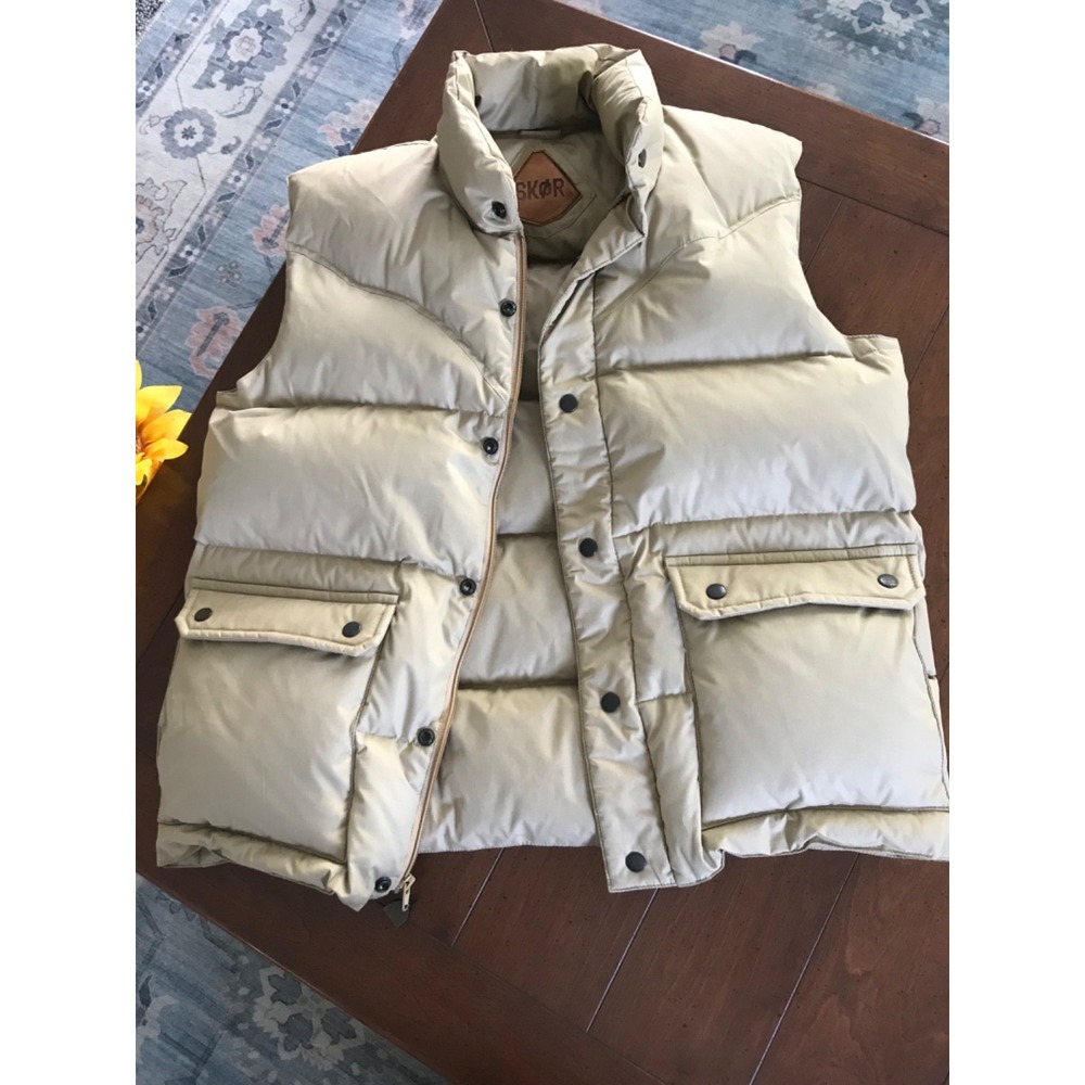 Skor Puffer Vest Men's Large Tan Snap Vest  Hiking‎ Outdoor Camping